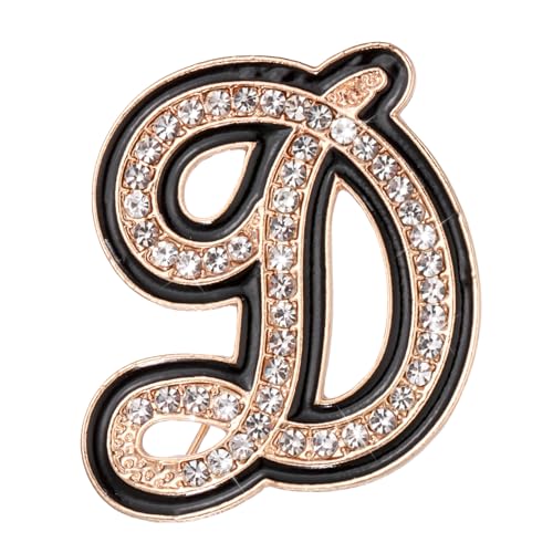 PATIKIL Broche Lettre Strass, Broche Lettre Initiale D Métal Cristal Alphabet A-Z Épingle Revers Bord Noir pour Femmes gemme Cadeau Costume Vêtements Chapeau Robe Manteau Artisanat, Ton Or
