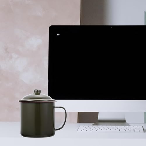 Miniatura 4 de Garneck Taza de café esmaltada para campamento, estilo vintage, de hierro, de metal, con tapa, taza de vino retro, vaso para beber té, leche, jugo,