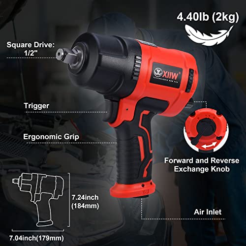 Xiiw 1/2 Inch Air Impact Wrench, Max Torque 1560 Ft-Lbs, Lightweight 4.4 Lb Design, Heavy Duty 8000Rpm 1/2 Air Impact Gun Driver thumb #1