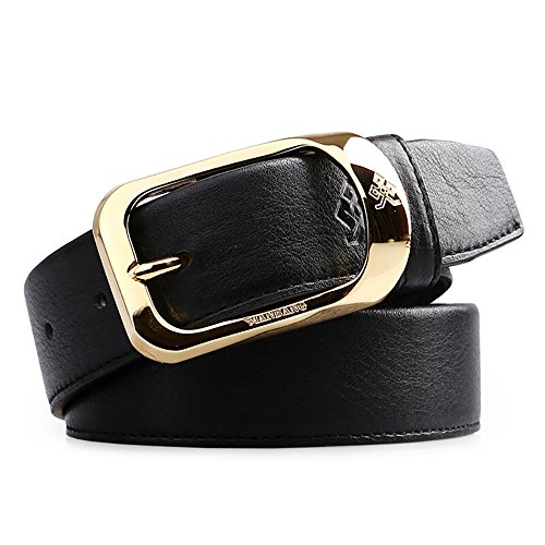 Men's 1.3'' 34Mm Genuine Cowhide Leather Belt With Copper Pin Buckle (Gold) #TOP5