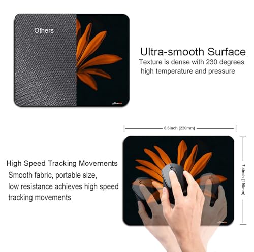 Image of Mouse Pad Orange Flower, Premium-Textured Custom Mouse Mat Design, Washable Mousepad Lycra Cloth, Non-Slip Rubber Base Computer Mouse Pads for Wireless Mouse