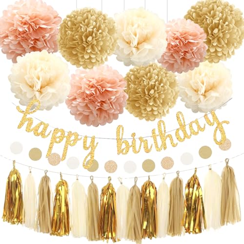 26 Piezas Decoracion Cumpleaños, Champán Decoracion Pompones, Pompones de Papel, Decoraciones Fiestas, Happy Birthday Bandera, Corona de Borlas, Aniversarios, Fiestas Cumpleaños, Carnavales