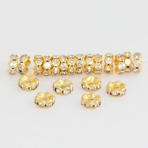 Miniatura 3 de 200 cuentas sueltas de Adabele grado A, flor Rondelle, cuentas sueltas con diamantes de imitación transparentes de 0.315 in (0.3 pulgadas), latón