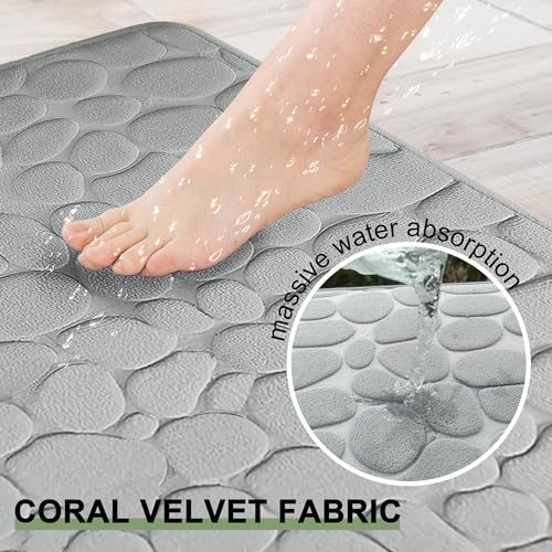 Tapis de bain super absorbant antidérapant en velours gris - 5