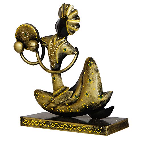 Image of eCraftIndia Tribal Man with Pagdhi Playing Musical Instrument Decorative Showpiece, Golden and Black, one Size (IRLADY511)