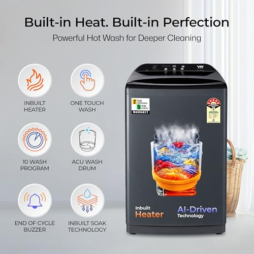 Image of VW V10 HeatPro 10 Kg 5 Star Fully-Automatic Top Loading Washing Machine with In-built Heater (Black)