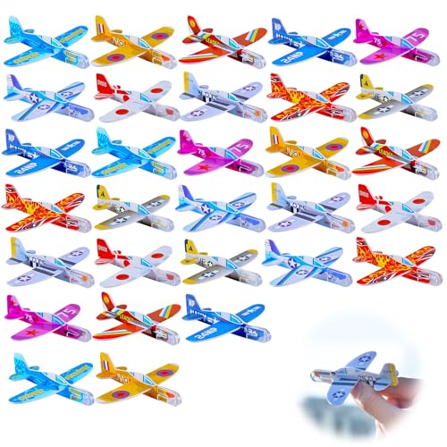 MUYAPAY 30 Pièces Avions Polystyrène, Différents Motifs, Jouets Avions à Lancer à la Main, Planeurs Enfants pour Petits Cadeaux d'anniversaire (Couleur...