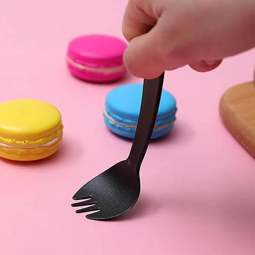 Miniatura 5 de ccHuDE 100 piezas desechables de plástico Spork de peso medio cubiertos negros tenedores perfectos para la escuela, almuerzo, picnic, restaurantes,