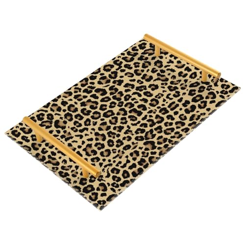 ZZKKO Leopard Acrylic Tray Bathroom Organizer Countertop Decorative Vanity Tray with Gold Handles Makeup Tray for Bathroom Counter Dresser Kitchen Table
