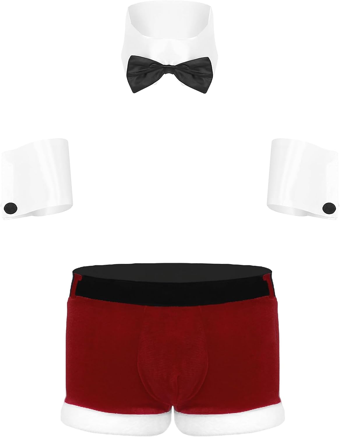 Men's Claus Santa Role Play Costume Christmas Bow Tie Collar with Boxer Shorts Underwear