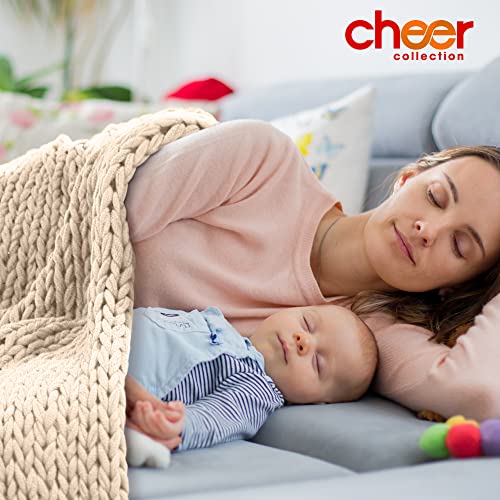 Cheer Collection Chunky Cable Knit Throw Blanket For Couch, Sofa, Bedroom And Living Room - Extra Soft And Cozy Decorative Throws - 50" X 60", Taupe #TOP1