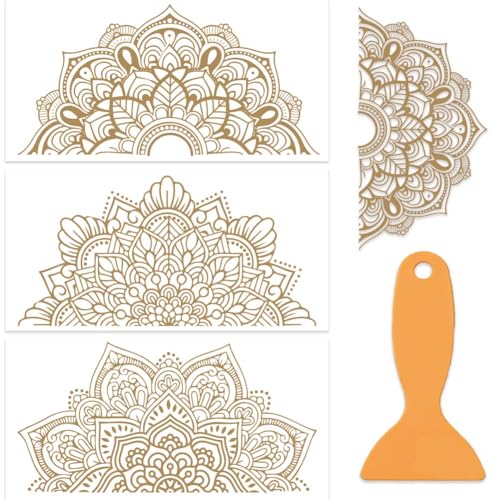 OLYCRAFT 3 Stück/Set Mandala Transferfolien Zum Aufreiben Für Möbel Und Bastelarbeiten 30x15cm Boho Halb Mandala Möbelaufkleber Transferaufkleber Zum Aufreiben Für Scrapbook Fenster Heimdekoration