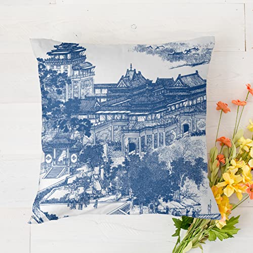 Asefcnxkjii Blue And White Chinoiserie Porcelain Inspiration Gorgeous Custom Polyester Throw Pillow Case Cushion Cover New Home Decorative Square (18" 18") #TOP1