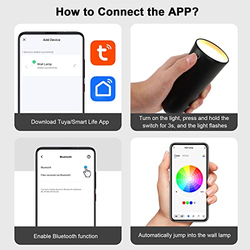 Led Wall Sconces, Smart Rgb Wall Mounted Lamps With 3 Ambience Modes & 360°Rotate & Stepless Dimming, App & Touch Control, Wireless Wall Lights With Rechargeable Battery For Indoor/Outdoor Lighting #TOP5