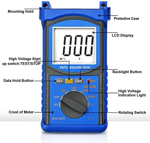 INFURIDER Digital Insulation Resistance Tester YF-6688F, Megohm Meter Test Voltage to 2500V w/LCD Backlight Display