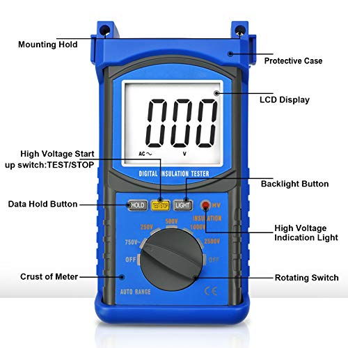INFURIDER Digitaler Isolationswiderstandstester,YF-6688F Isolationsmessgerät mit Prüfspannung 2500V Megohmmeter Isolationswiderstand 20G Ohm