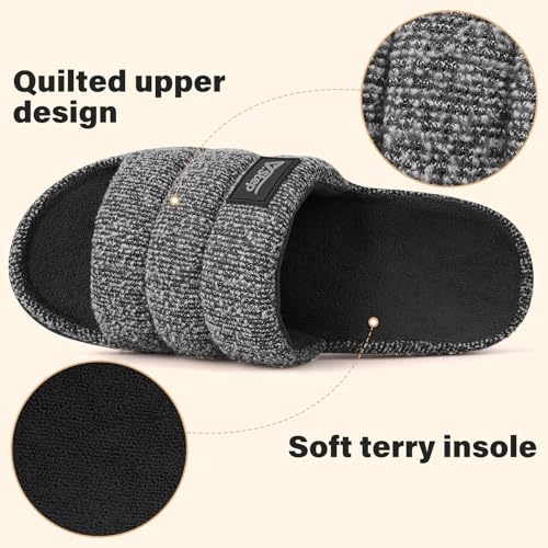 V.Step Orthopedic Slippers with Arch Support for Women Men, Orthotic Bedroom Slippers Slides for Plantar Fasciitis,Open Toe Slip on House Shoes Indoor Outdoor for Ladies, Foot Pain Relief (Black, Adult, Men, 9, Numeric, US Footwear Size System, Medium)4