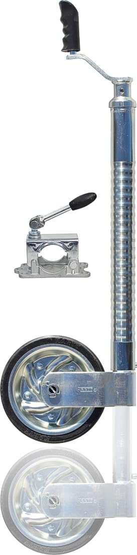 meinAnhängerersatzteil Langrohr-Stützrad Bugrad - gerippt - mit Arretierung - 300kg / 150kg mit Halter