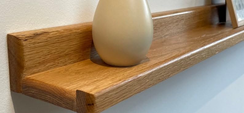 Image of Solid Sheesham Wood Floating Wall Shelf - Natural Wooden Wall Mounted Shelf for Living Room, Bedroom, Kitchen, Bathroom & Home Decor