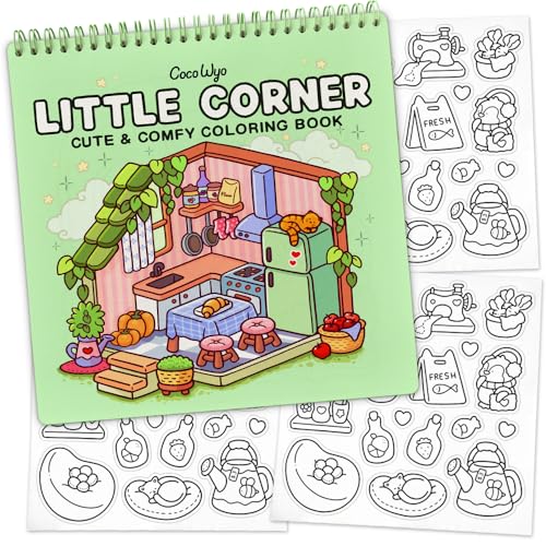 Little Corner - Coloring Book (Spiral Bound) & Sticker Set for Adults & Teens