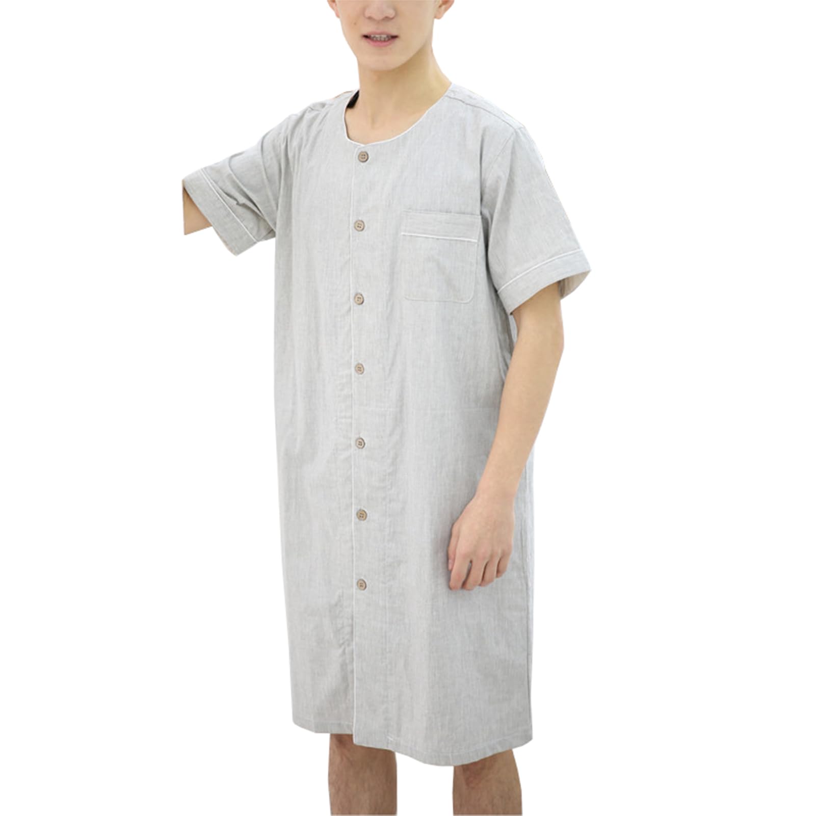 Herren Nachthemden Button Down House Mantel Pyjamas Kurzarm Nachthemd Nachthemd Nachthemd