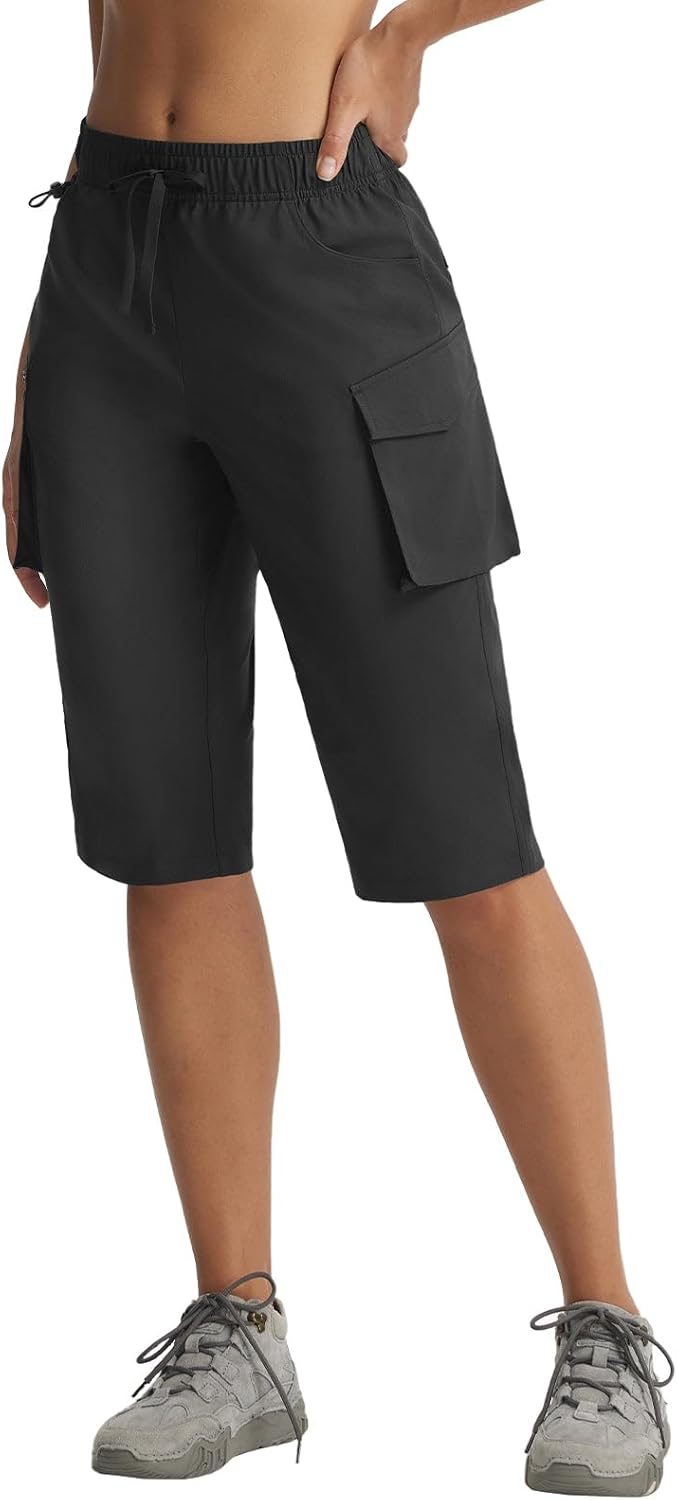 baleaf Women's 15'' Long Shorts with 7 Pockets Knee Length Hiking Bermuda Shorts Lightweight Quick Dry Cargo Capris