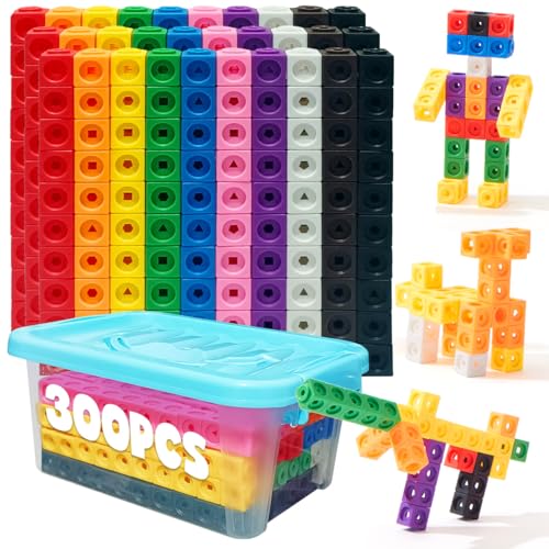 QUYSK 300 Pcs Linking Cubes for Math with Storage Boxes Kids Counting Blocks for Math STEM Connecting Cubes Math Manipulatives Classroom Learning Supplies for Preschool and Elementary Aged Kids