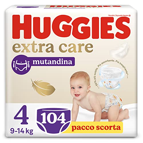 Huggies Extra Care - Pañal talla 4 (7-14 kg), 4 paquetes de 26 pañales - 4280 gr