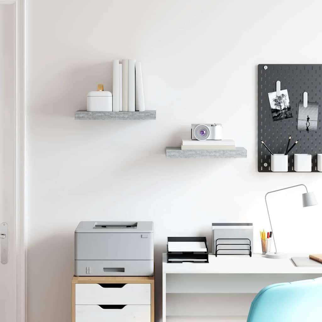 Wall Shelf Set of 2 Floating Shelves in Concrete Grey MDF and Metal 15.7 Inch Modern Shelves for Living Room Bedroom Wall Decor Storage Display