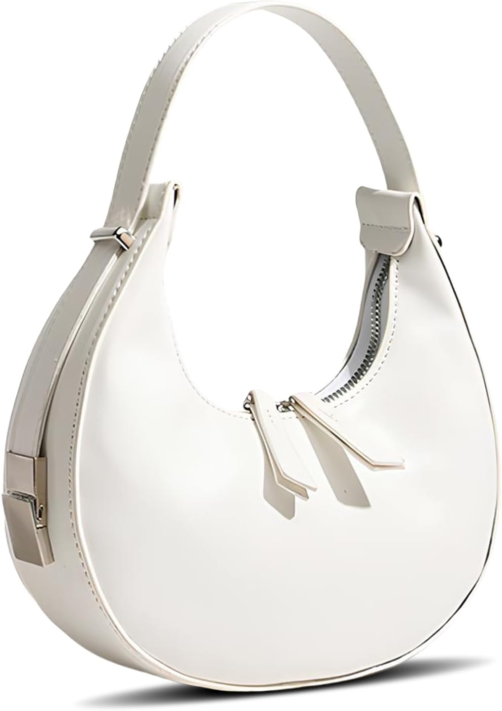 YYW Womens Clutch Purse Shoulder Handbags Crescent Bag Leather Zipper Adjustable Shoulder Strap Hand Bags (White) - Image 7