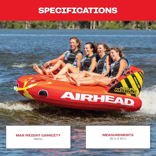 Image of Airhead Mable Towable Tube for Boating, 1-4 Rider Inflatable Boat Tube for Water Tubing, Heavy Duty Full Nylon Cover, EVA Foam Pads, Dual Tow Point, Patented Speed Safety Valve