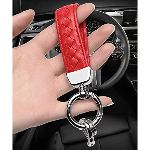 Turcee Leather Car Keychain,Weave Leather Car Key Fob,Car Accessories Key Ring & Anti-Lost D-Ring & Screwdriver,For Men And Women (Red) #TOP6