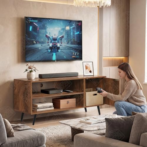 Image of ABOUT SPACE TV Unit - Engineered Wooden TV Stand Table with Cable Hole, Cabinet with Door, Adjustable Shelf for WiFi Router Stand for Living Room, Bedroom (Walnut- L 120 x B 40.5 x H 55 cm)