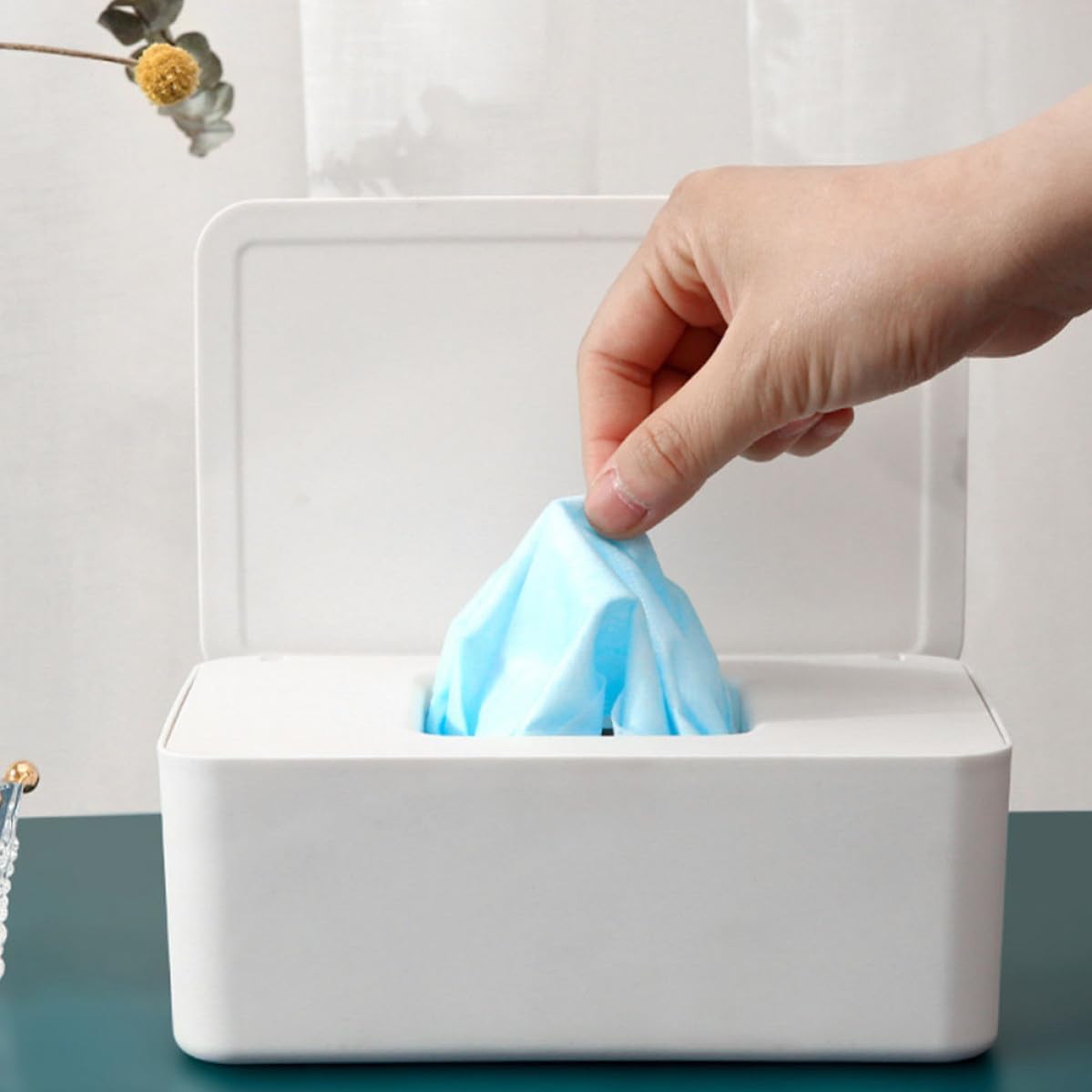 Plastic Mask Storage Box with Pollution-proof Cover and Hole Design, White Mask Holder Case for Home and Dressing Table Organization image 5