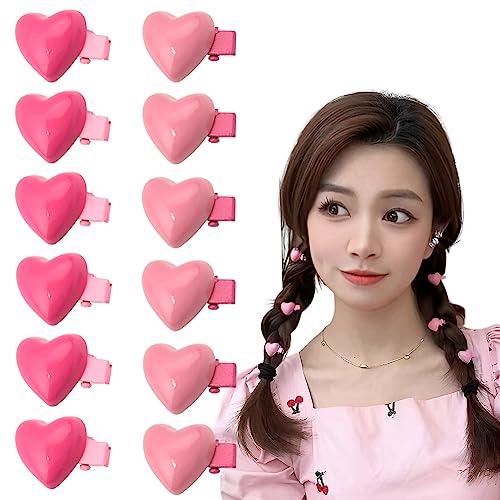 Small Heart Hair Clips Pink Kawaii Mini Heart Shaped Duckbill Hair Clip Hairpin Barrettes Decorative Alligator Hair Styling Clips Set of 12 Cute Aesthetic Hair Accessories for Women Girls