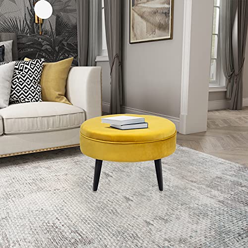 Joveco 23" Ottoman Fabric Round Foot Rest Stool (Yellow) #TOP6