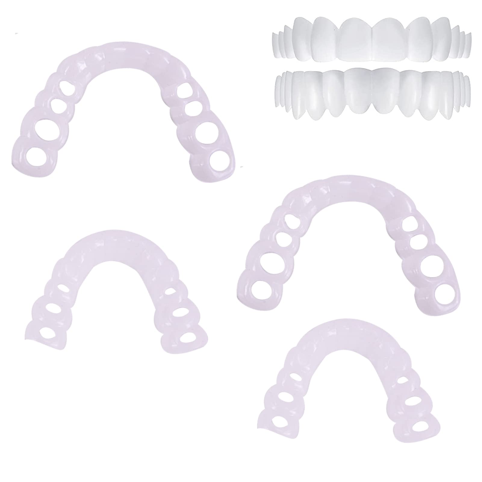 2 Pairs Instant Snap On Smile Teeth Top and Bottom Clip in Veneers Cosmetic Tooth Covering for Men and Women