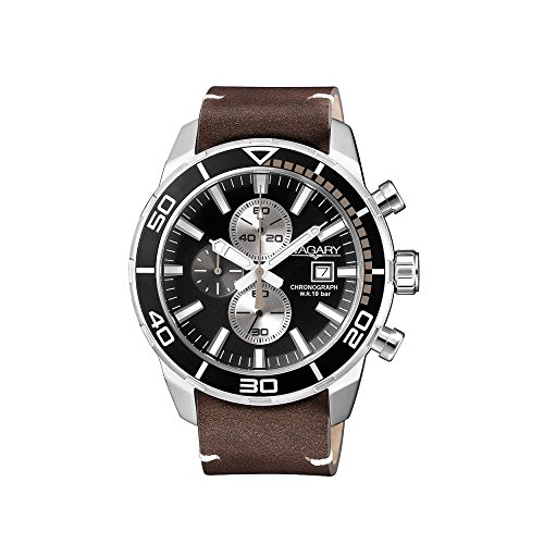 Montre Vagary Aqua 39 ia9-616-52 quartz batterie acier cadran noir bracelet cuir