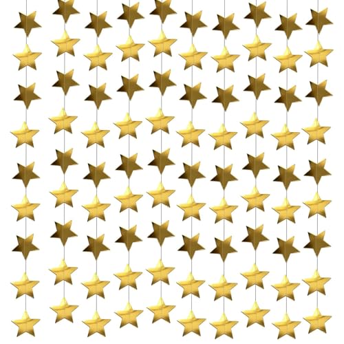AIWXEEU 4 Pièces Guirlande Étoiles Dorées en Papier Réfléchissant 16m, Décoration Suspendue...
