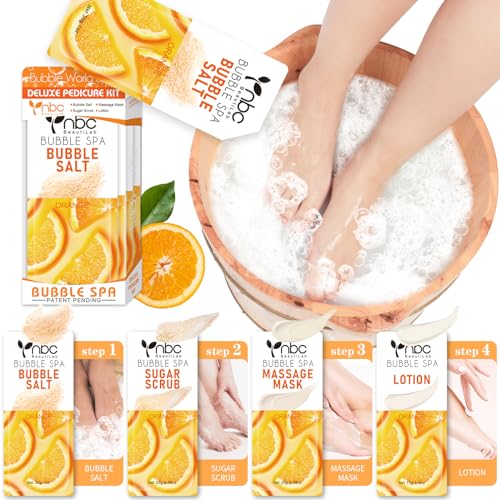 nbc BeautiLab Pedicure Kit Foot Soak Set: Bubble Salt, Sugar Scrub, Massage Mask, Massage Lotion in a Box, 4 Step Foot Spa Kit for Dry Feet,Tired Feet(3 Set Tropical Fruit) 12 Packs