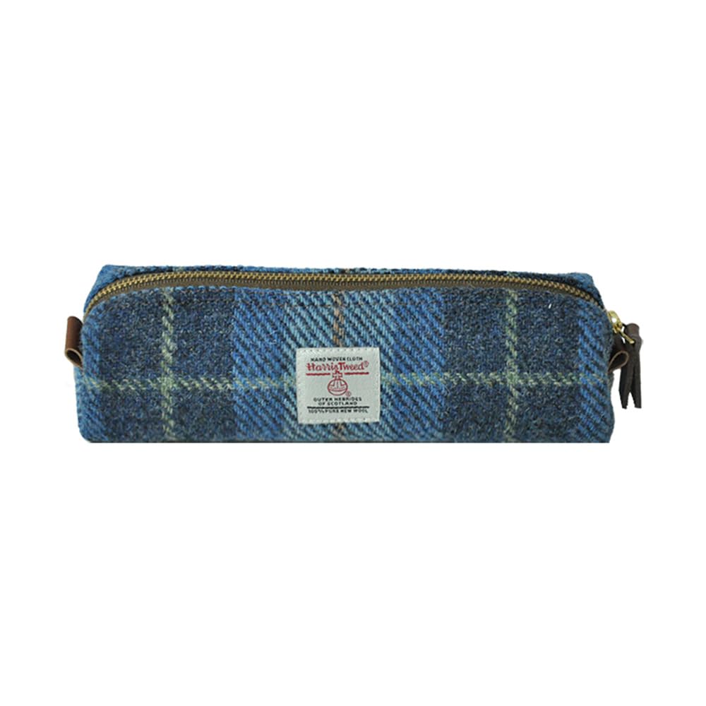 Harris Tweed - Trousse con cerniera, motivo scozzese blu Blue Tartan