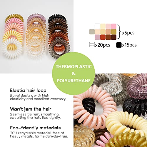 100 Pcs Women Spiral Hair Ties Colorful Phone Cord For Thick Hair Girls No Crease Elastics Strong Grip Waterproof Coil Ties - High Ponytail #TOP2