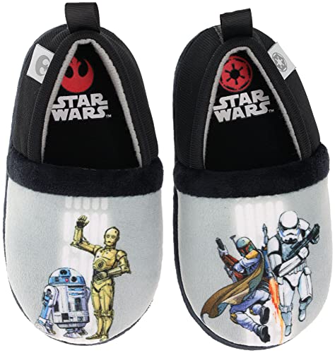 STAR WARS Toddler Slippers, Mismatch A-Line Slipper,R2-D2 Stormtrooper Boba Fett C-3PO,Indoor Outdoor Slipper, Grey Black,Toddler Size 9/10