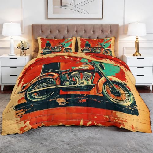 Fini la corvée de couette avec cet édredon lavable imprimé moto rétro - 2