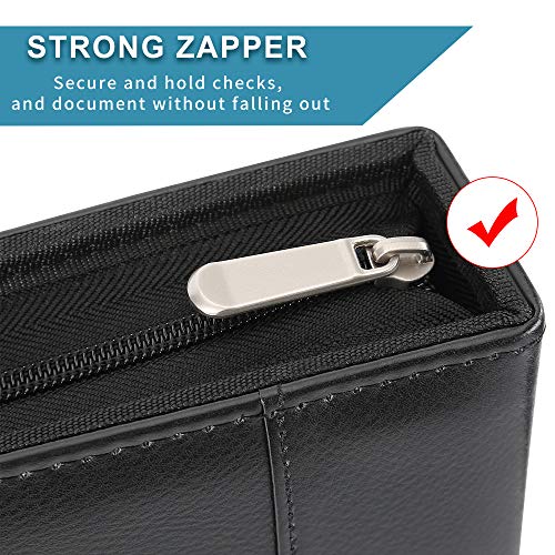 Business Check 7 Ring Checkbook Binder, PU Leather Portfolio, Built in Storage Organizer [Black] - Thumbnail 5