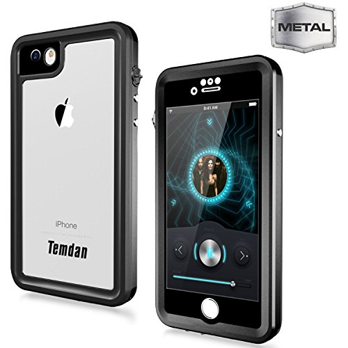 Temdan iPhone 6 Waterproof Case Built in Screen Protector Transparent Cover Shockproof Snowproof IP68 Waterproof Case for iPhone 6 (Metal Black)