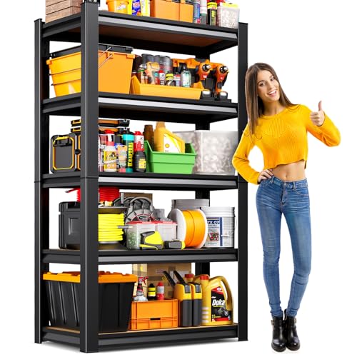 AOAORGG 71.2" H Garage Shelving Heavy Duty Storage Shelves, Metal Adjustable Shelving Unit, Utility Garage Organizer Shelf for Basement, Pantry, Kitchen, Warehouse,11.8" Dx27.5 Wx71.2 H Black