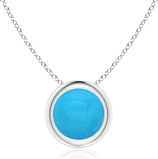 Angara Natural Bezel-Set Round Turquoise Solitaire Pendant/Necklace in Sterling Silver/14K Solid Gold for Women | Jeweller...