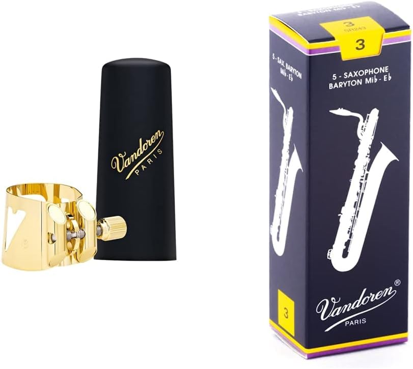Vandoren LC06P Optimum Ligature and Plastic Cap for Soprano Saxophone Gilded with 3 Interchangeable Pressure Plates, Black & SR203 Soprano Sax Traditional Reeds Strength 3; Box of 10 : Musical Instruments