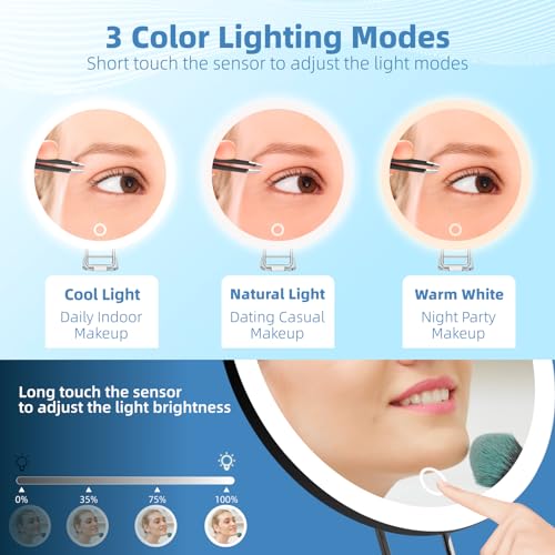 Espejo para maquillaje 10X con luz 6 pulgadas recargable miniatura 2